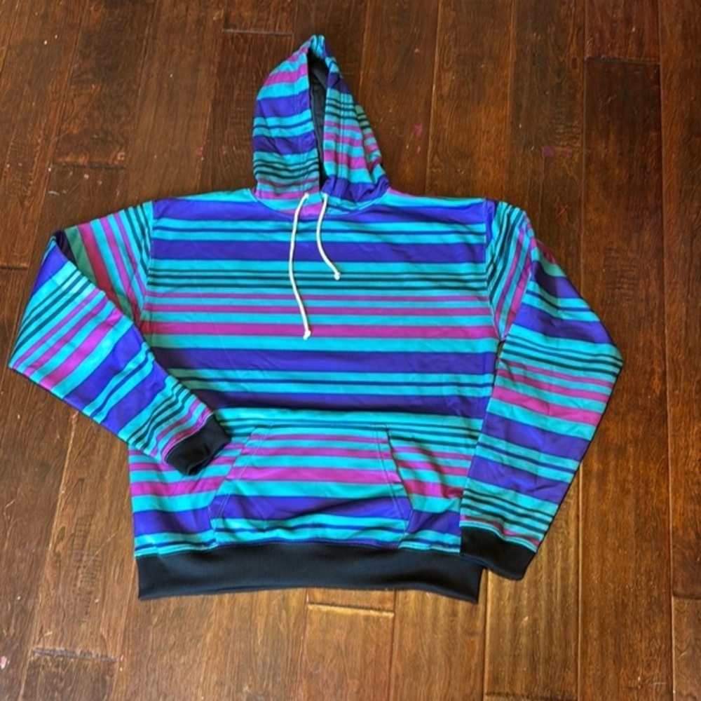 Laviva Sports striped hoodie pull on kangaroo pouch 80’s color white drawstring